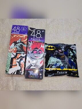 Lot of 3 Puzzles  Cardinal Puzzles 48 Pcs Kids Trolls and Frankenstein Horror an